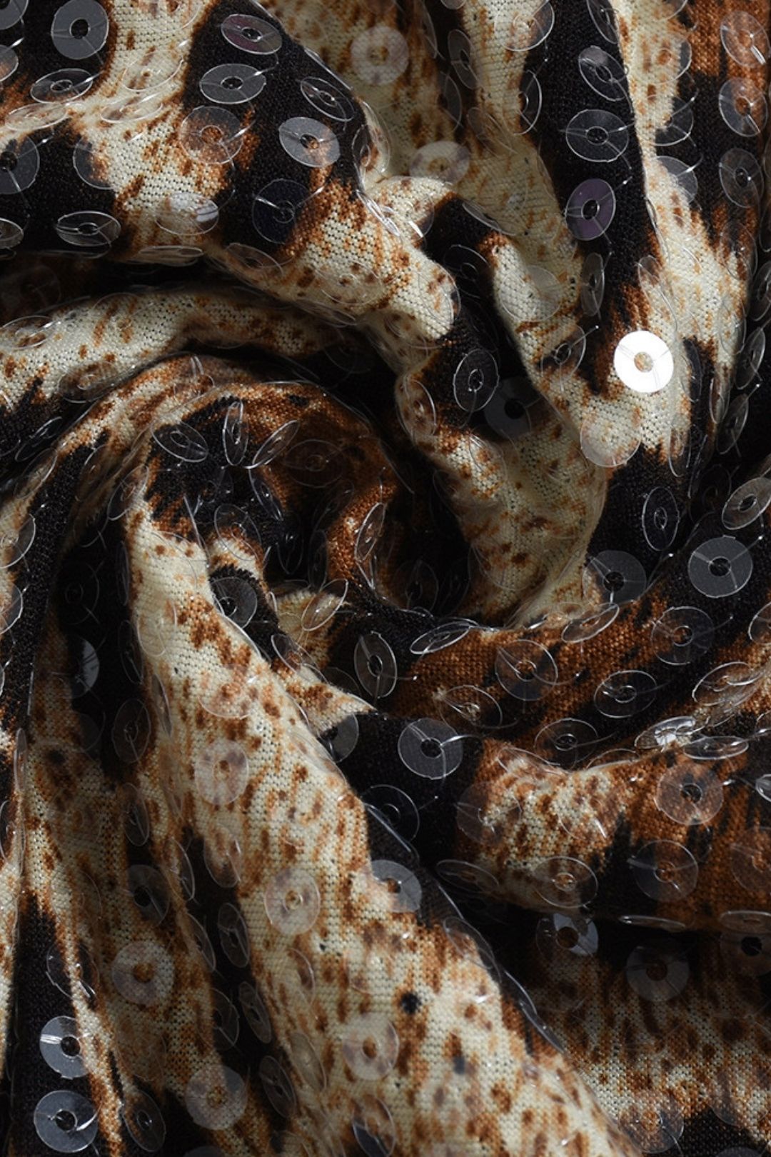 Leopard Print Sequins Stitching Double Layer Lining Elastic Skirt