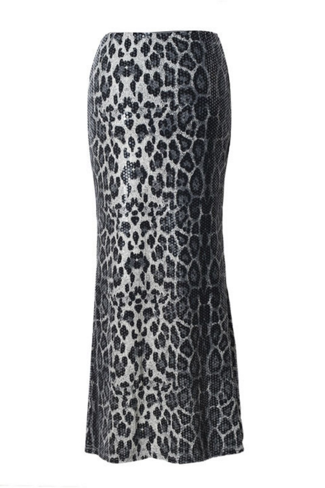 Leopard Print Sequins Stitching Double Layer Lining Elastic Skirt