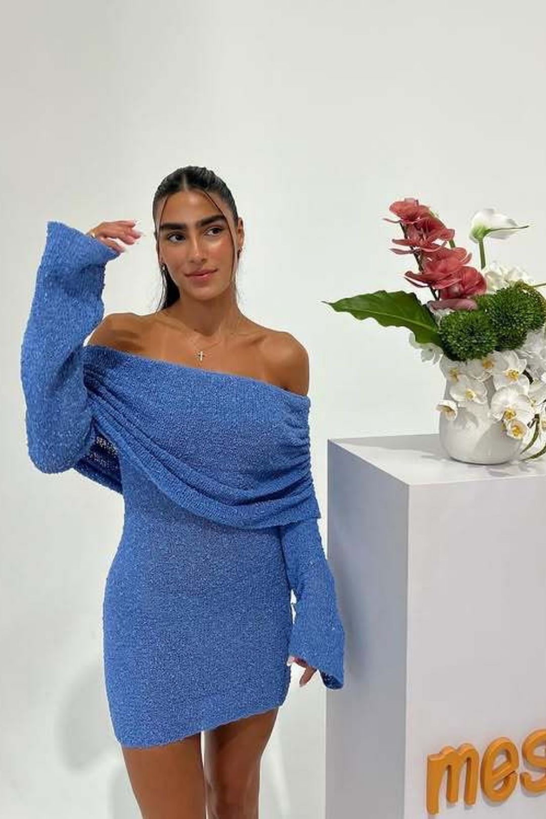 Sexy Short Skirt High-end Knitted Hollow One-shoulder Dress