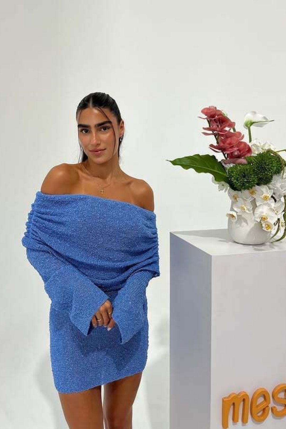 Sexy Short Skirt High-end Knitted Hollow One-shoulder Dress