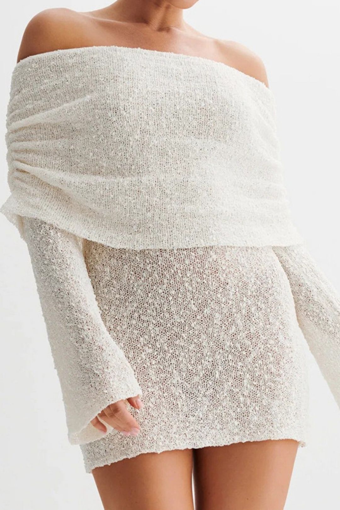 Sexy Short Skirt High-end Knitted Hollow One-shoulder Dress