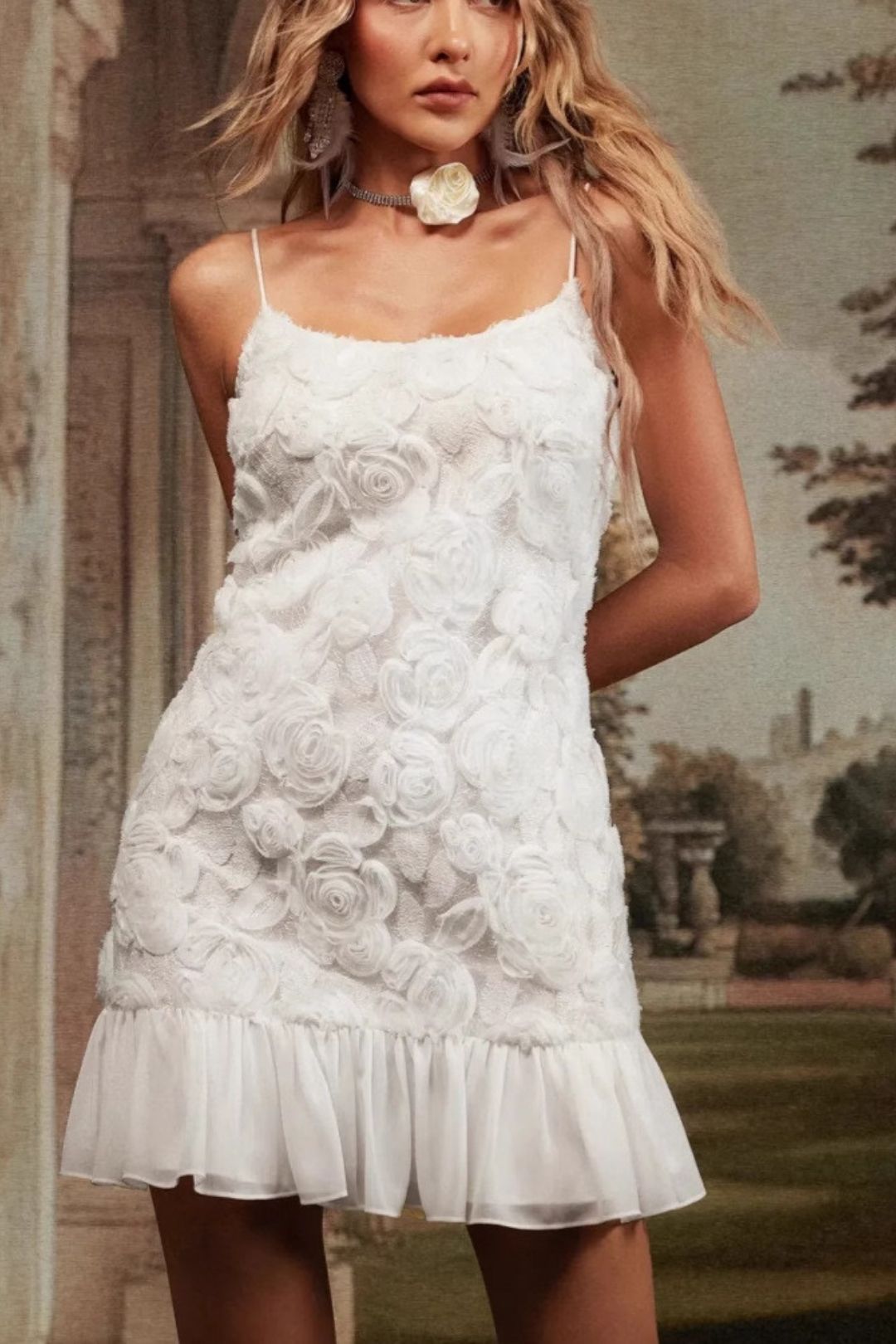 Short Skirt Three-dimensional Flower Splicing Suspender Dress