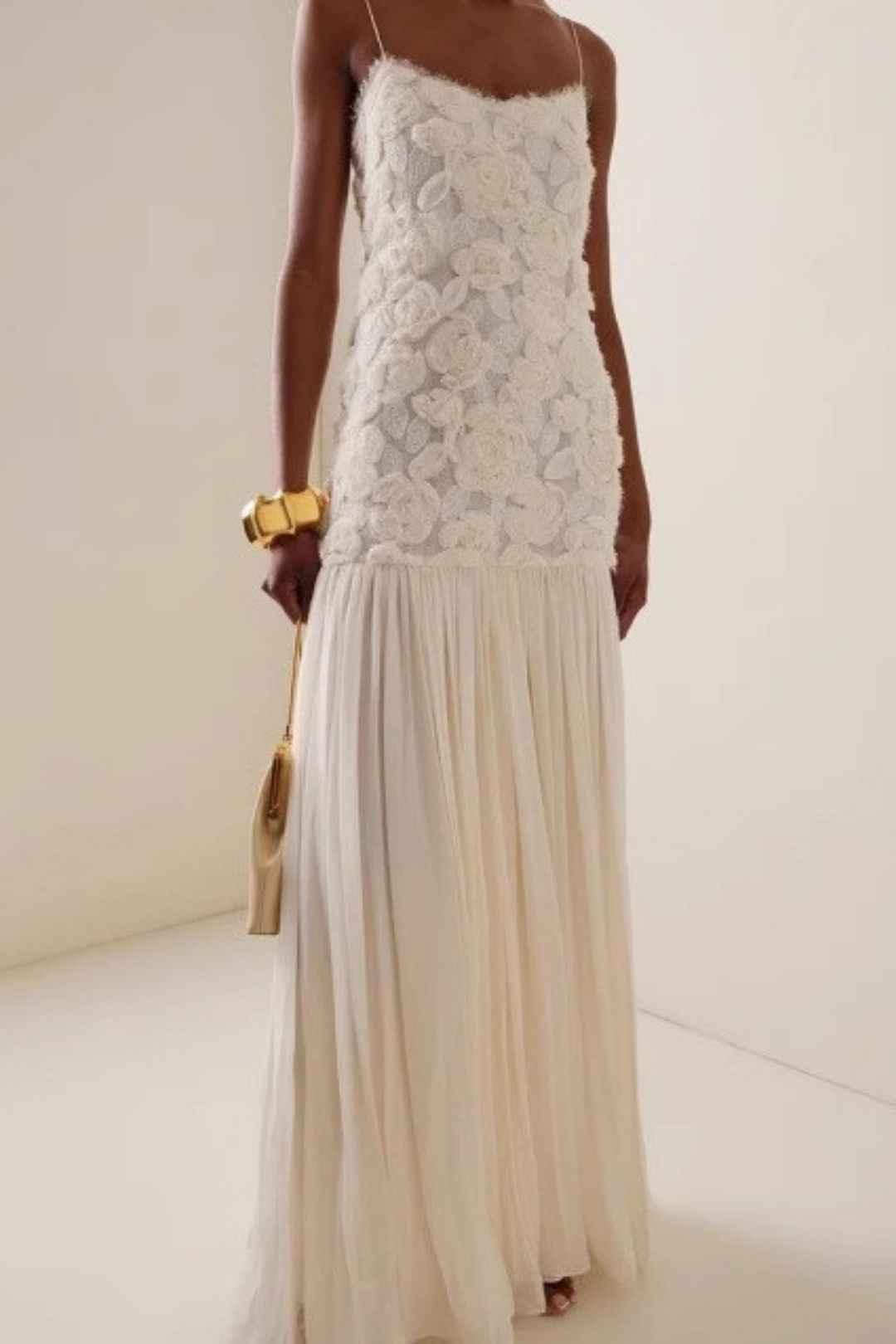 Chiffon Long Skirt Three-dimensional Flower Splicing Suspender Dress