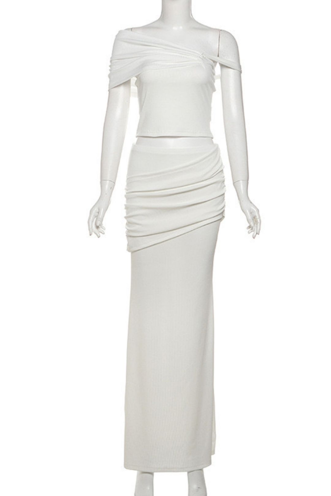 Solid Color Creative Oblique Shoulder Slim Long Skirt Suit