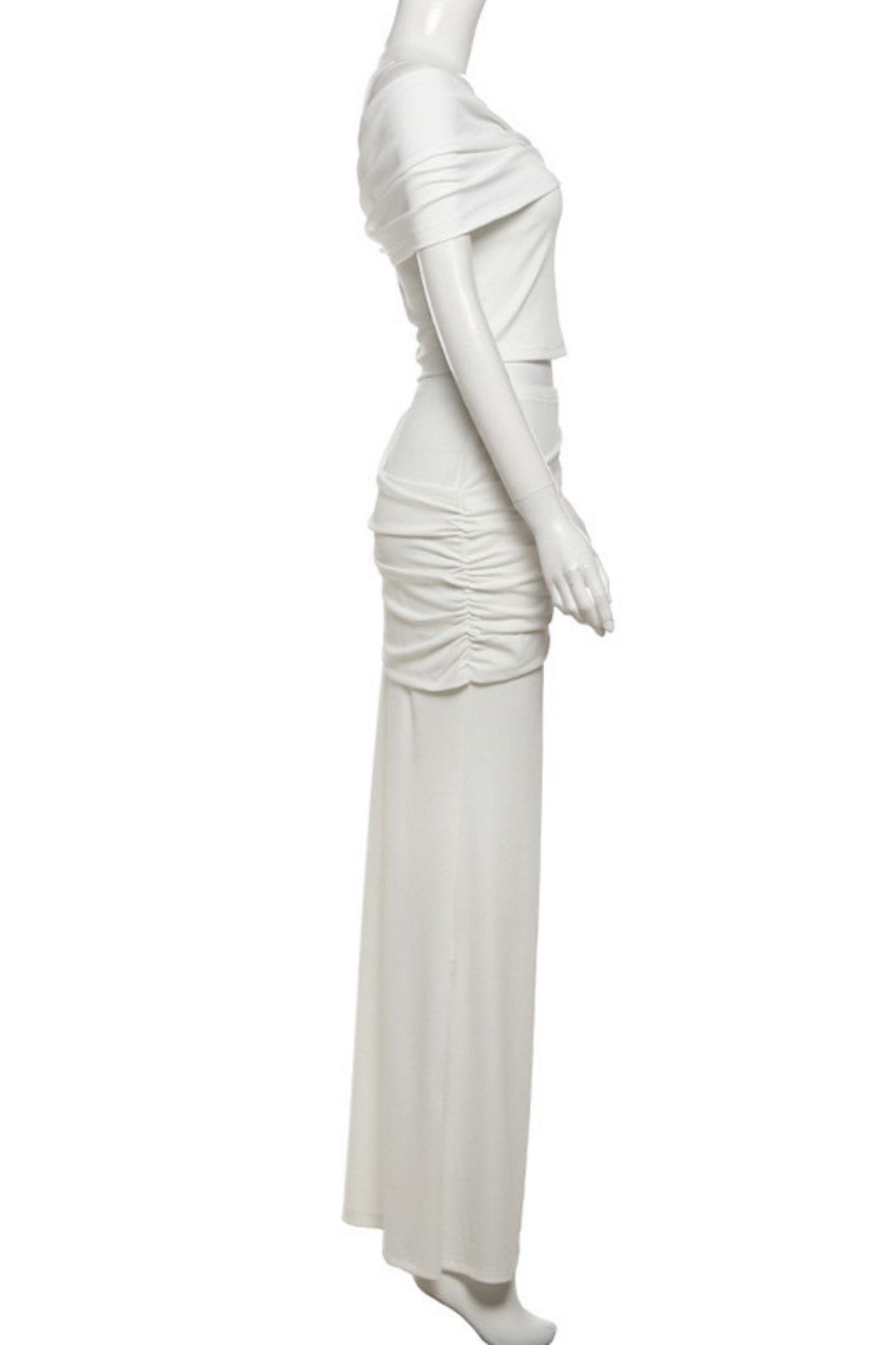 Solid Color Creative Oblique Shoulder Slim Long Skirt Suit