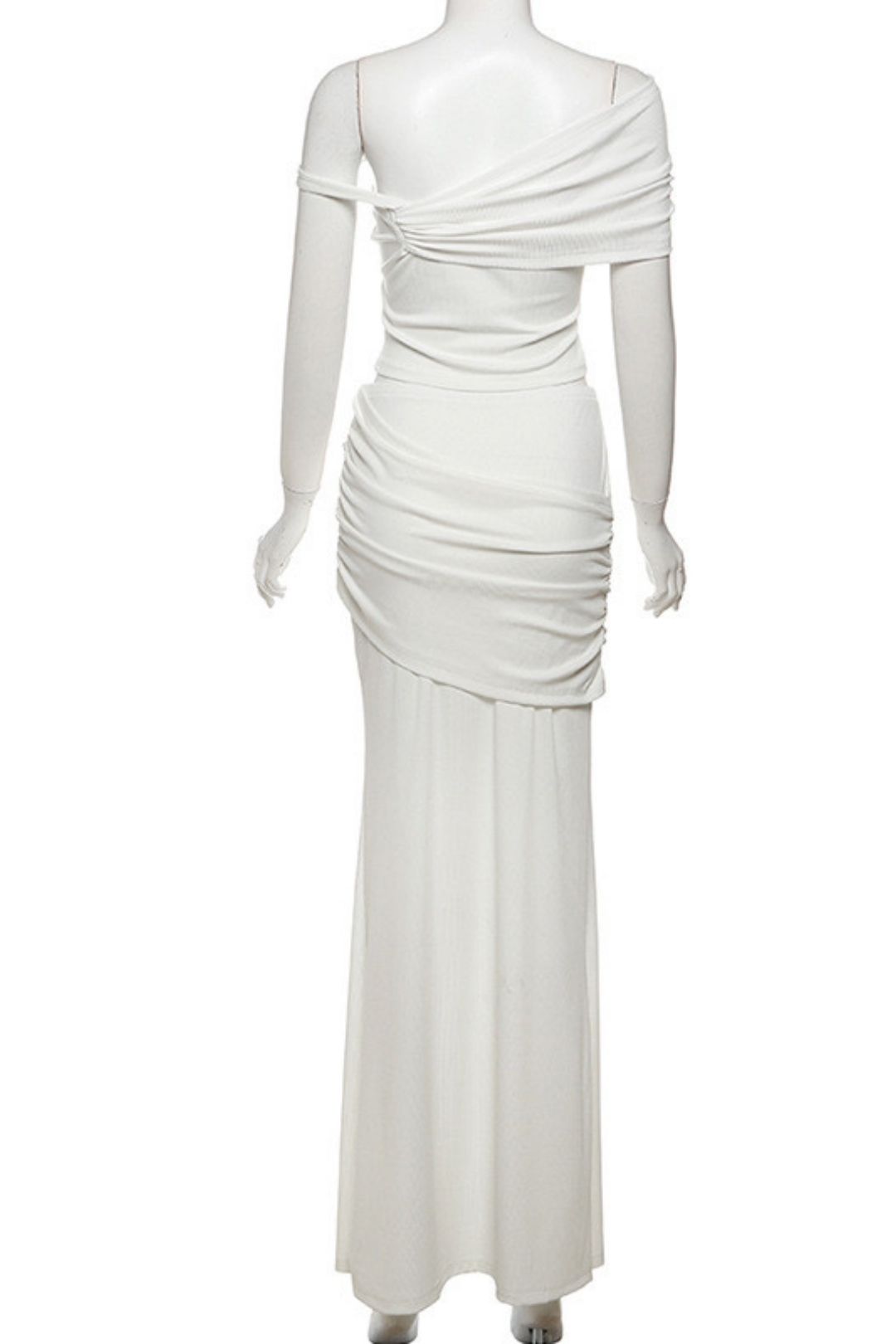 Solid Color Creative Oblique Shoulder Slim Long Skirt Suit