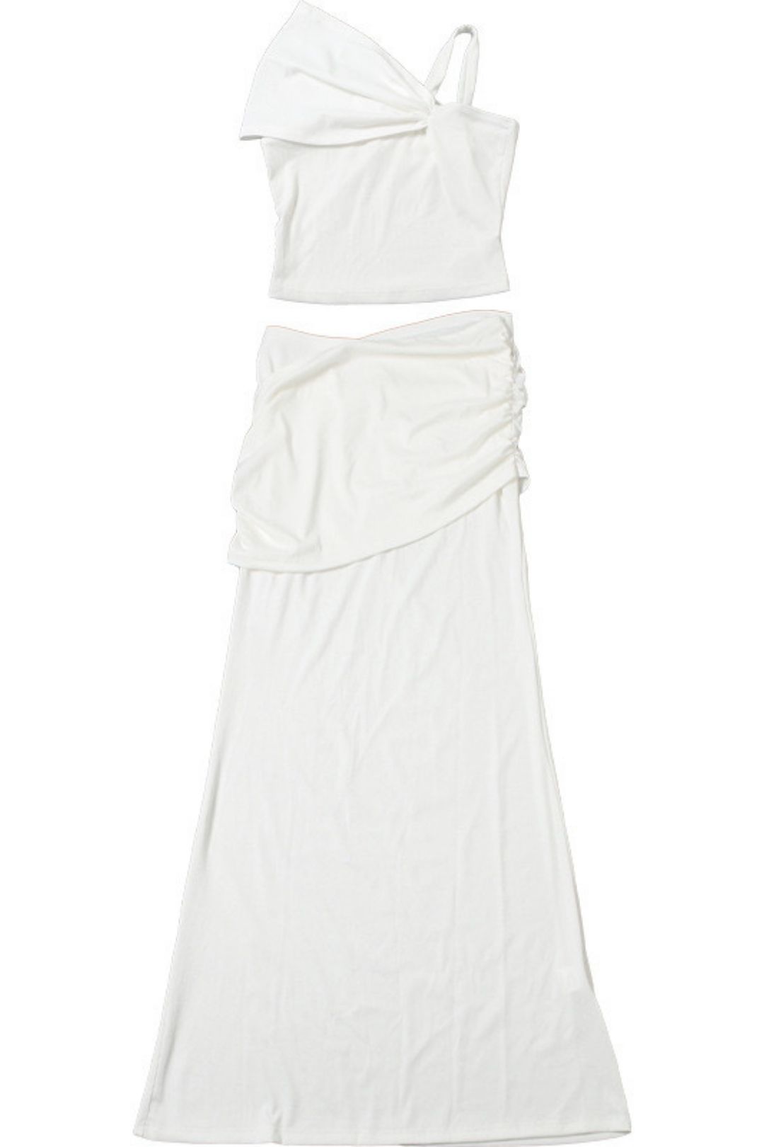 Solid Color Creative Oblique Shoulder Slim Long Skirt Suit