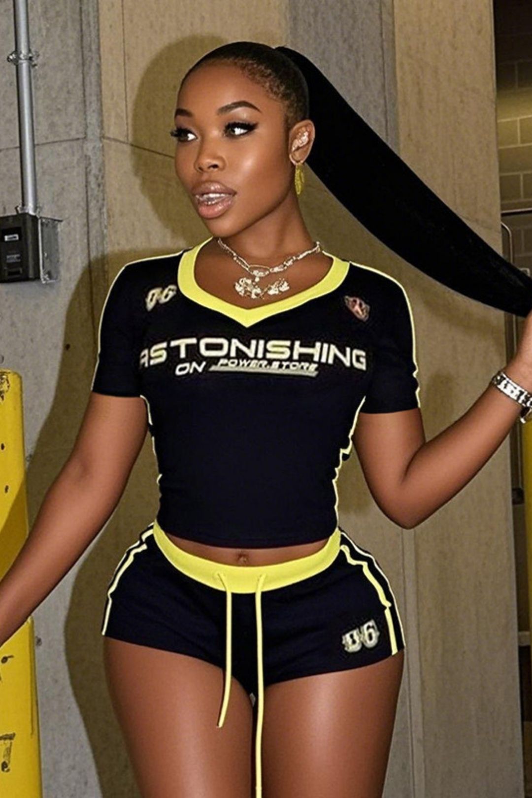 Digital Printing V-neck Short-sleeved Tights Suit