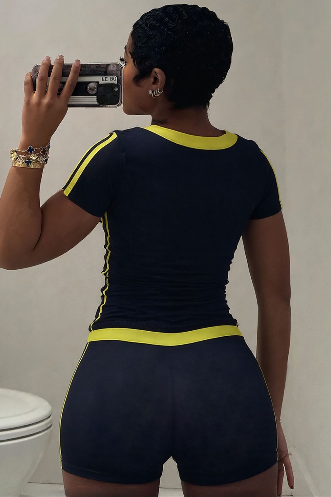 Digital Printing V-neck Short-sleeved Tights Suit