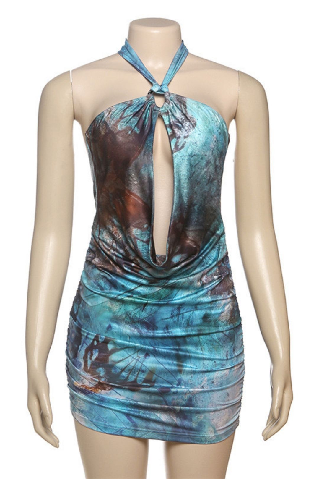 Printing Sleeveless Halter Neck Backpack Hip Dress