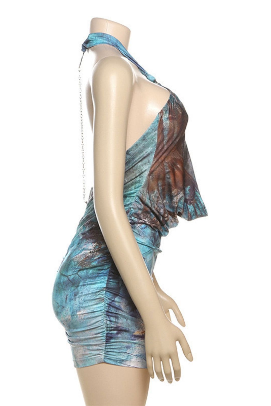 Printing Sleeveless Halter Neck Backpack Hip Dress