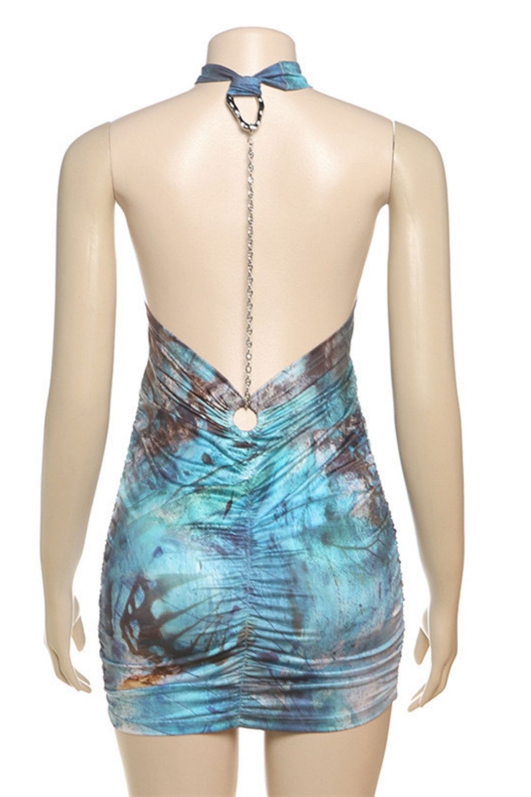 Printing Sleeveless Halter Neck Backpack Hip Dress