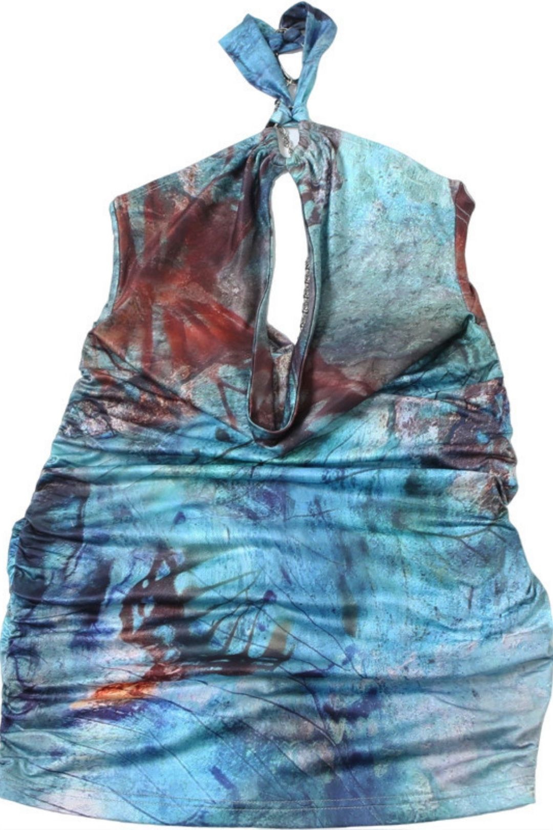 Printing Sleeveless Halter Neck Backpack Hip Dress