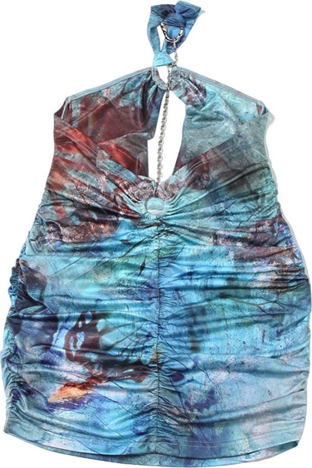 Printing Sleeveless Halter Neck Backpack Hip Dress