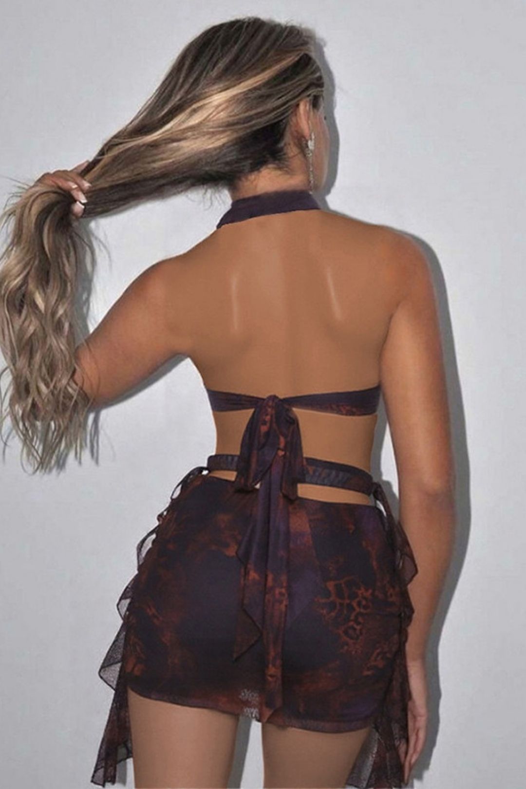 V-neck Sexy Hot Girl Sleeveless Halter Neck Backpack Hip Dress