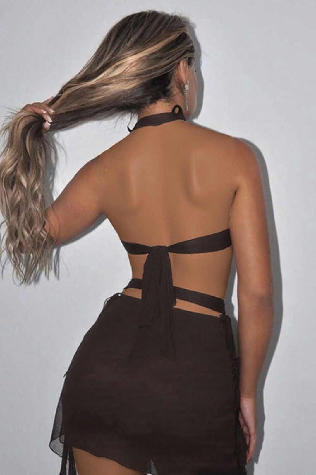 V-neck Sexy Hot Girl Sleeveless Halter Neck Backpack Hip Dress