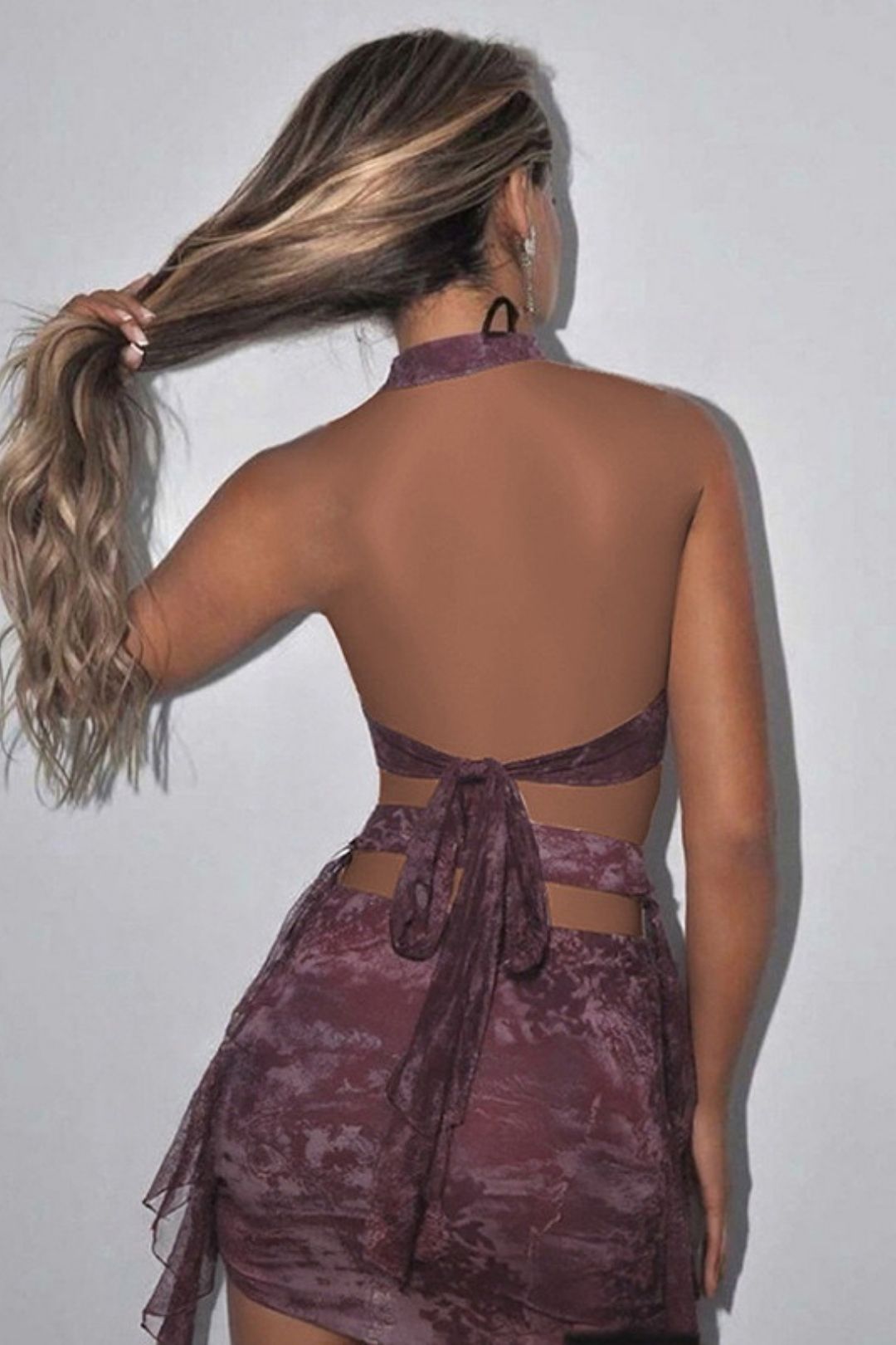 V-neck Sexy Hot Girl Sleeveless Halter Neck Backpack Hip Dress