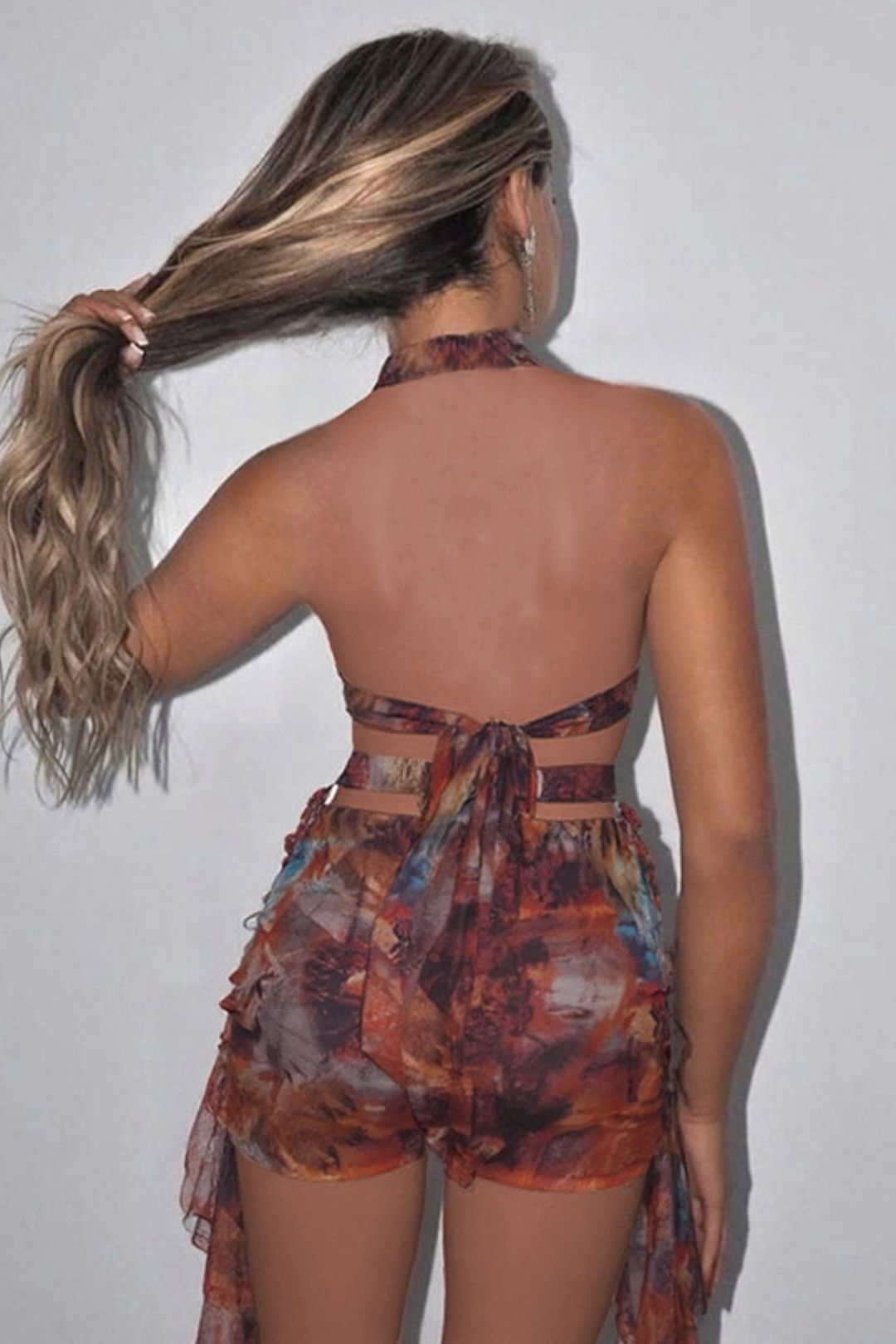 V-neck Sexy Hot Girl Sleeveless Halter Neck Backpack Hip Dress