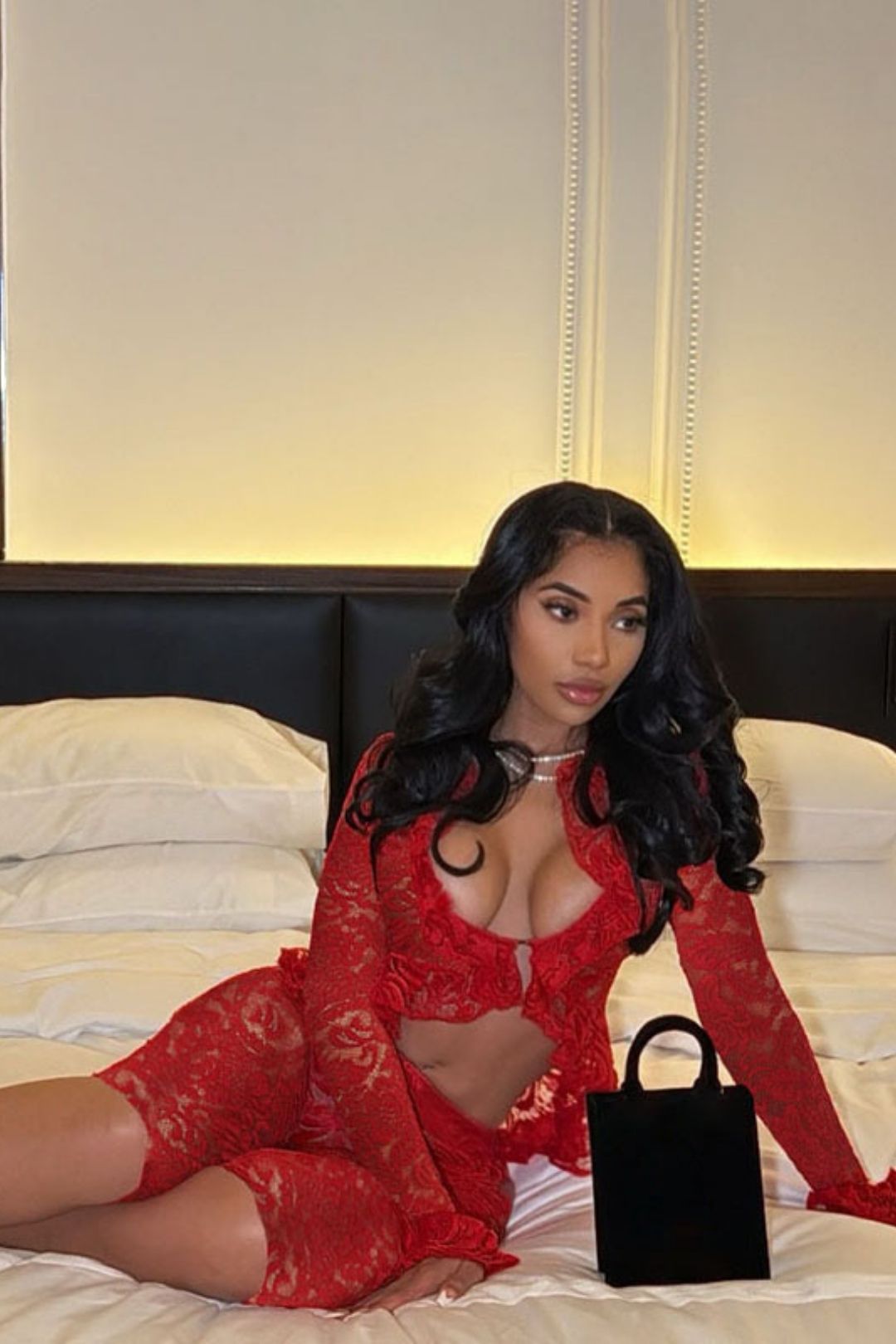 Sexy Lace See-through Long-sleeved Top Shorts Suit