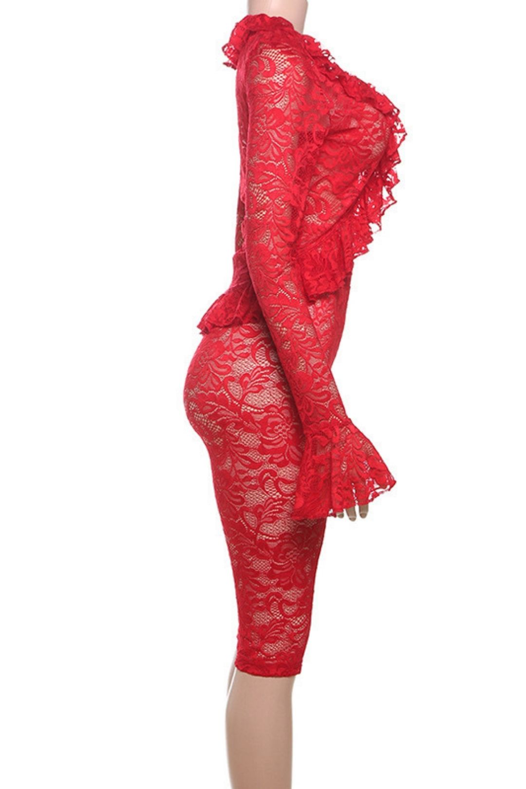 Sexy Lace See-through Long-sleeved Top Shorts Suit