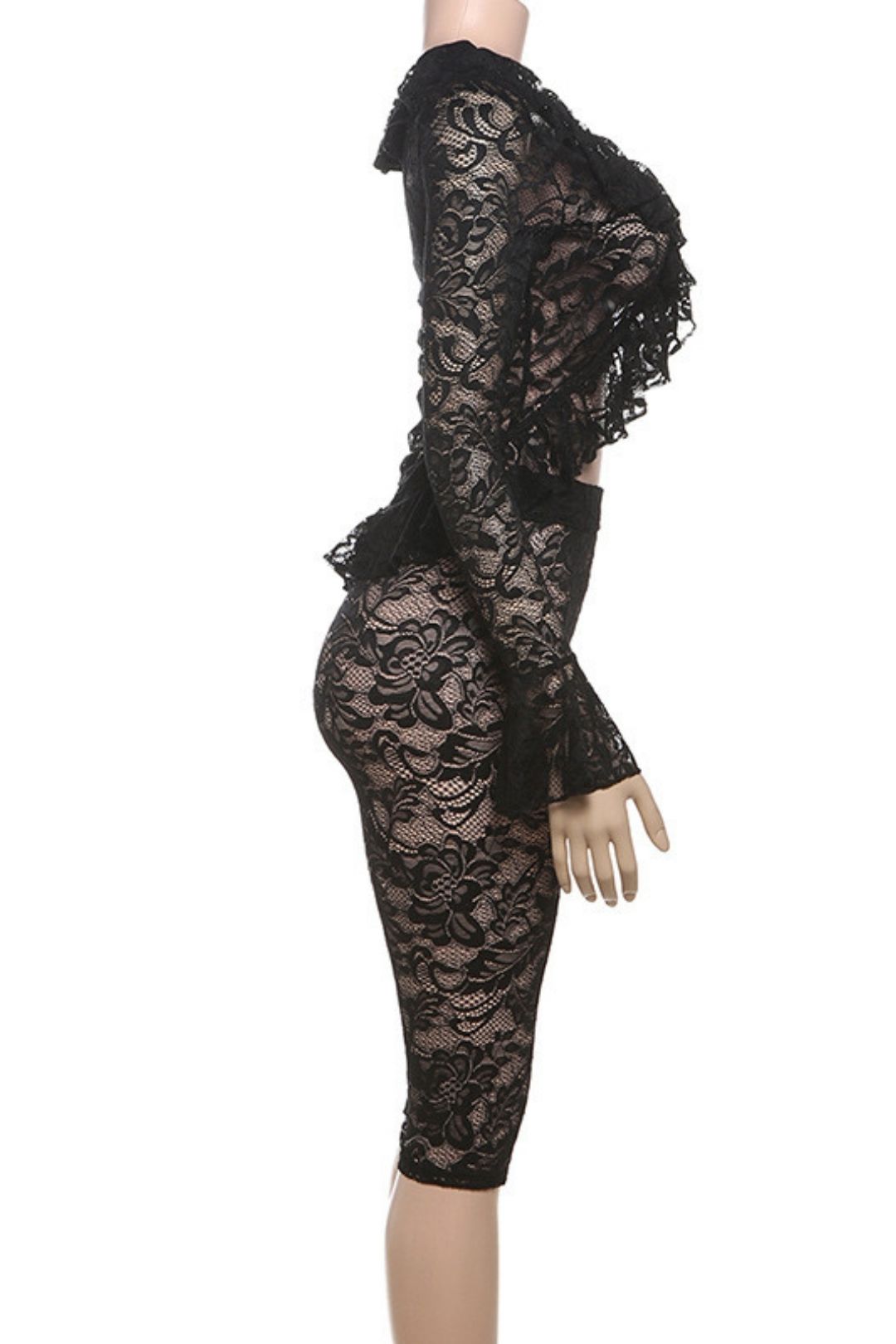 Sexy Lace See-through Long-sleeved Top Shorts Suit