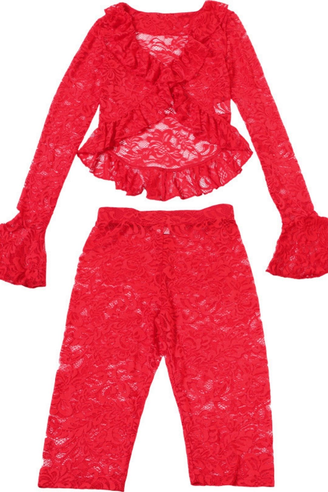 Sexy Lace See-through Long-sleeved Top Shorts Suit