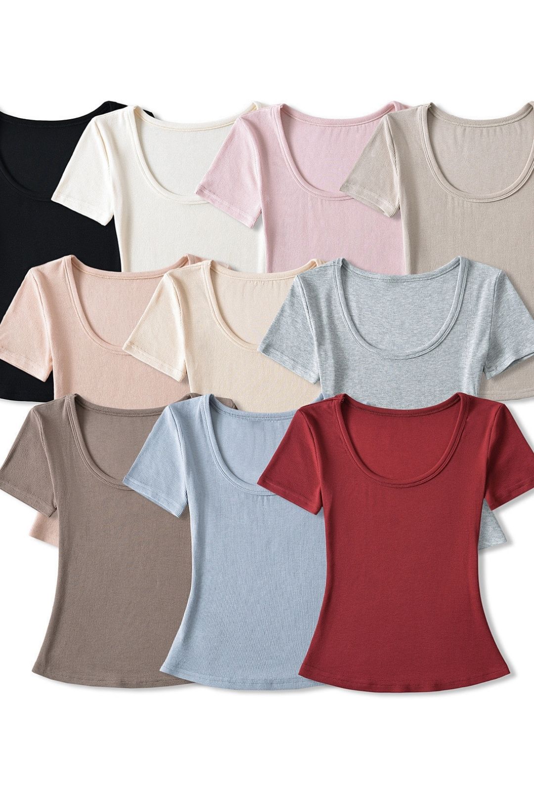Large U-neck Thread Hourglass Waist Short-sleeved T-shirt