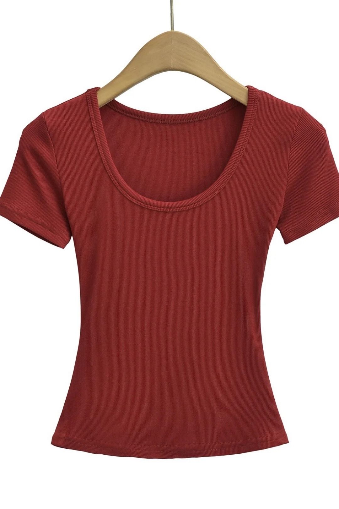 Large U-neck Thread Hourglass Waist Short-sleeved T-shirt