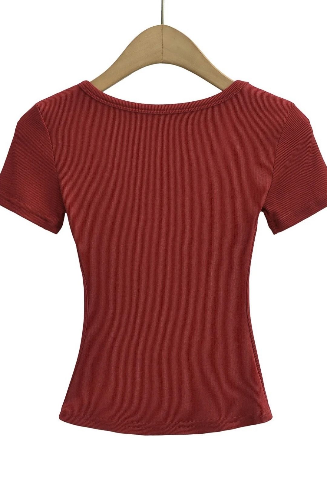 Large U-neck Thread Hourglass Waist Short-sleeved T-shirt