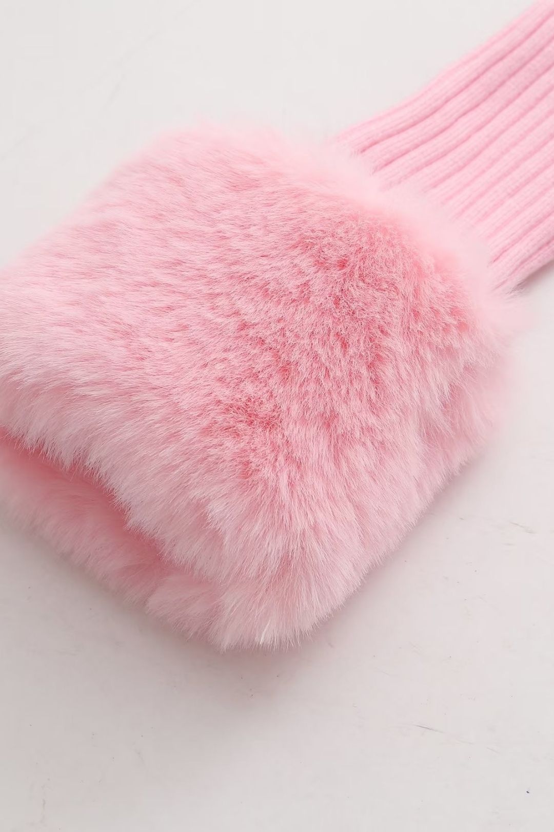 Pink Fluffy Cuffs Zipper Outer Wear Sweater