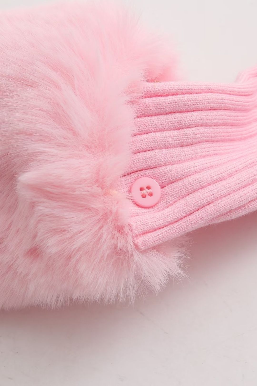 Pink Fluffy Cuffs Zipper Outer Wear Sweater
