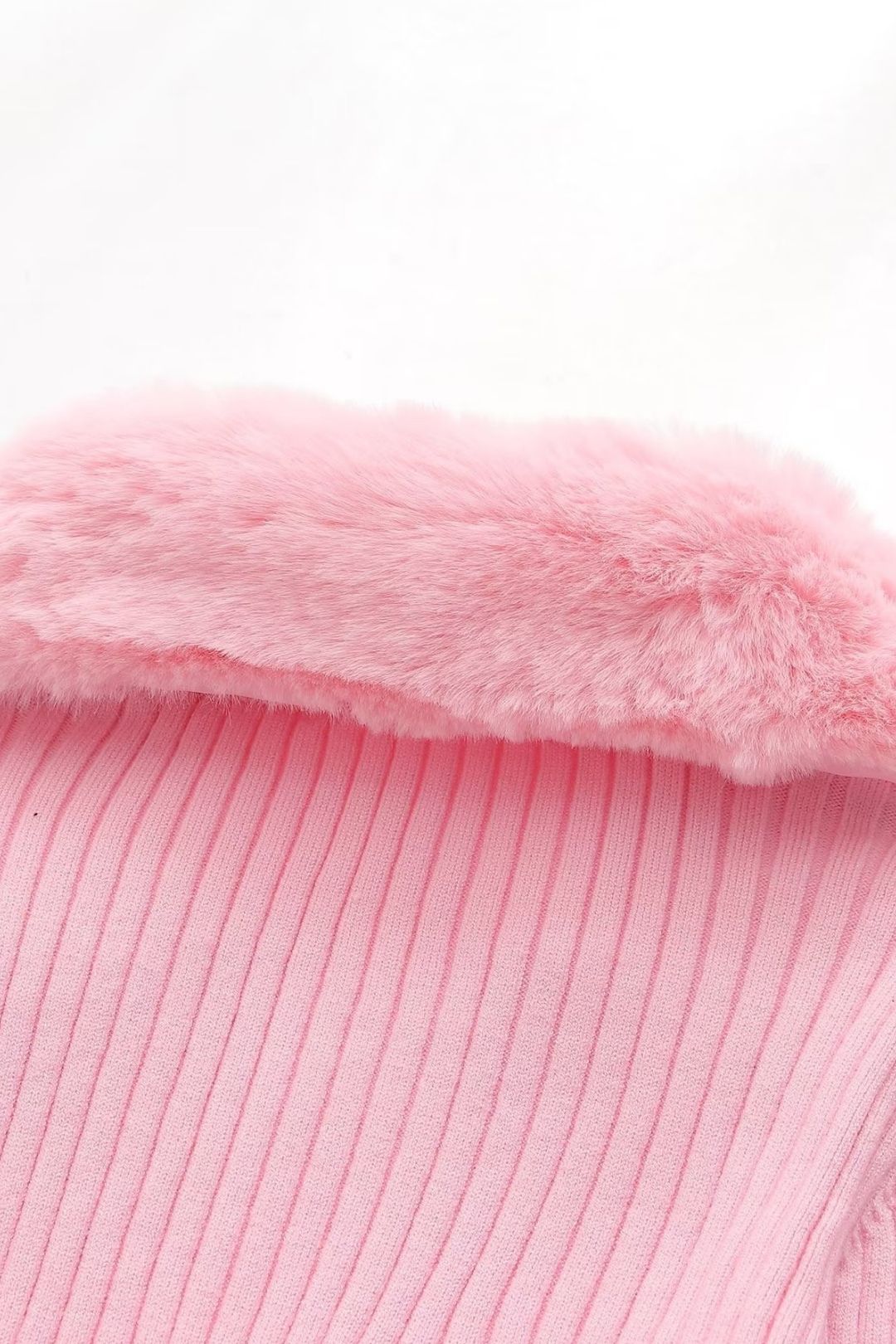 Pink Fluffy Cuffs Zipper Outer Wear Sweater