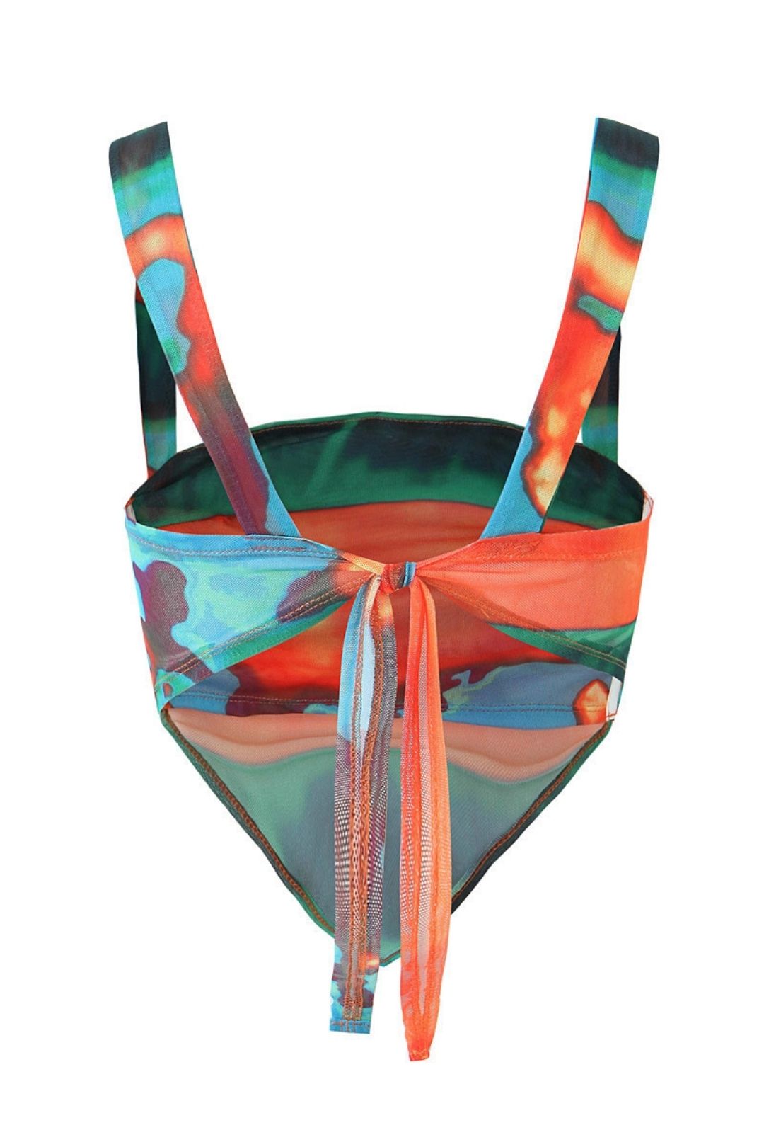 Tie-Dye Lace-Up Backless Top For Seaside Vacation Short Navel-Exposed Sling