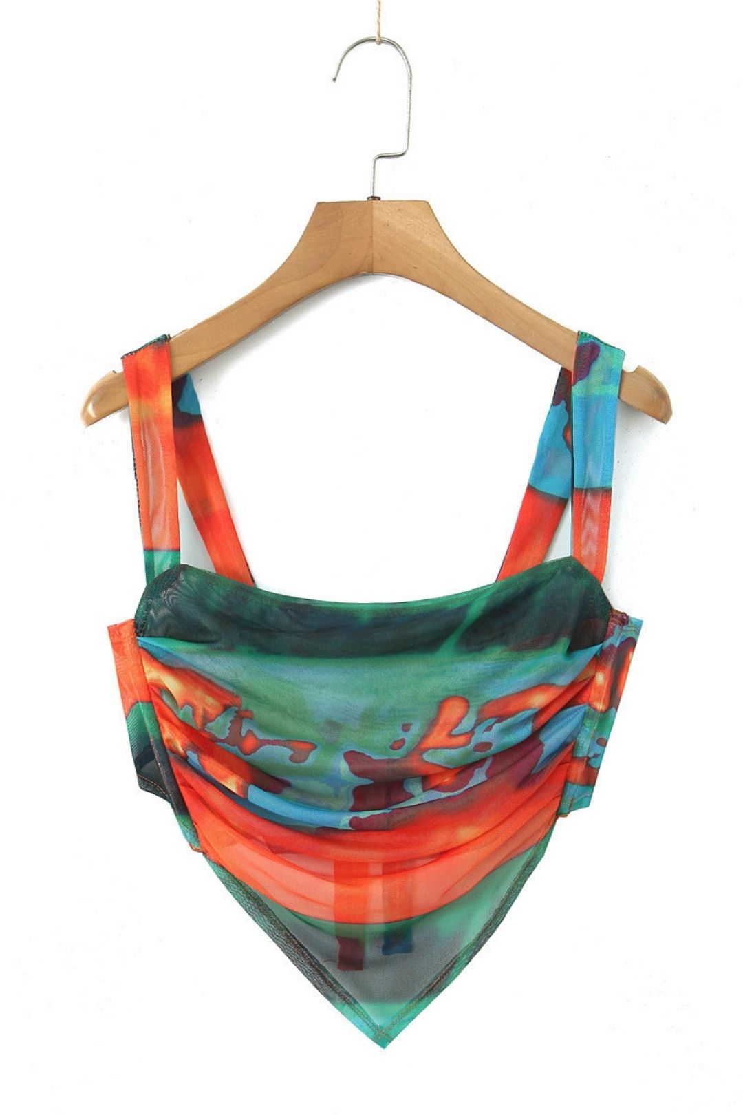 Tie-Dye Lace-Up Backless Top For Seaside Vacation Short Navel-Exposed Sling