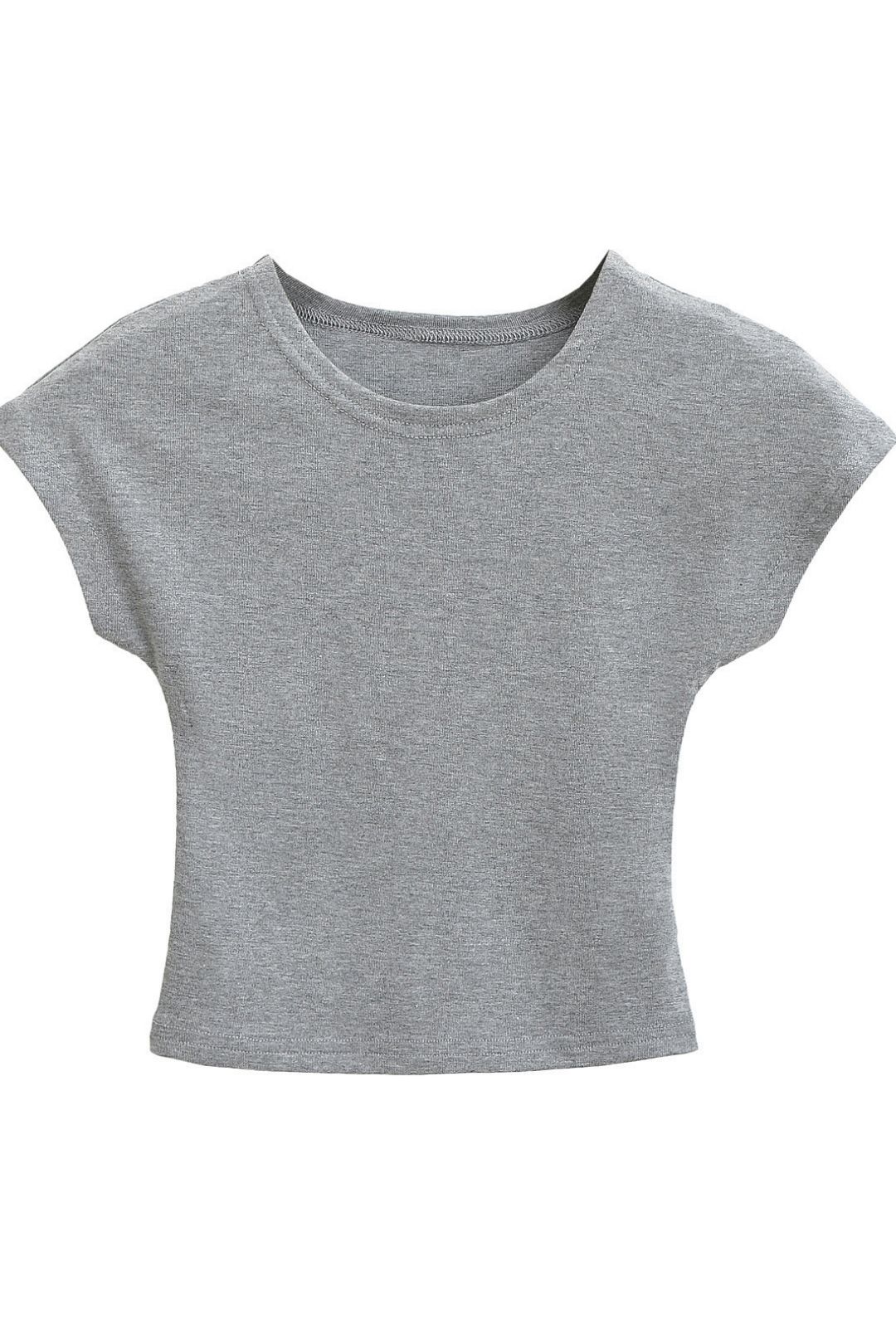 Round Neck Flying Sleeves Gray T-shirt