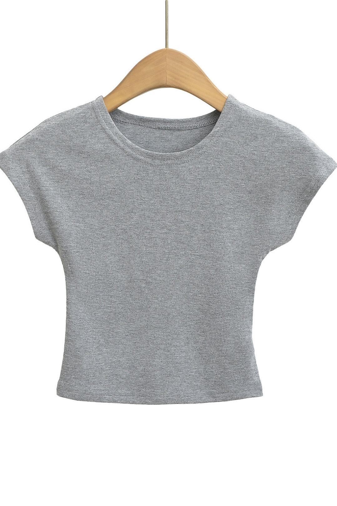 Round Neck Flying Sleeves Gray T-shirt