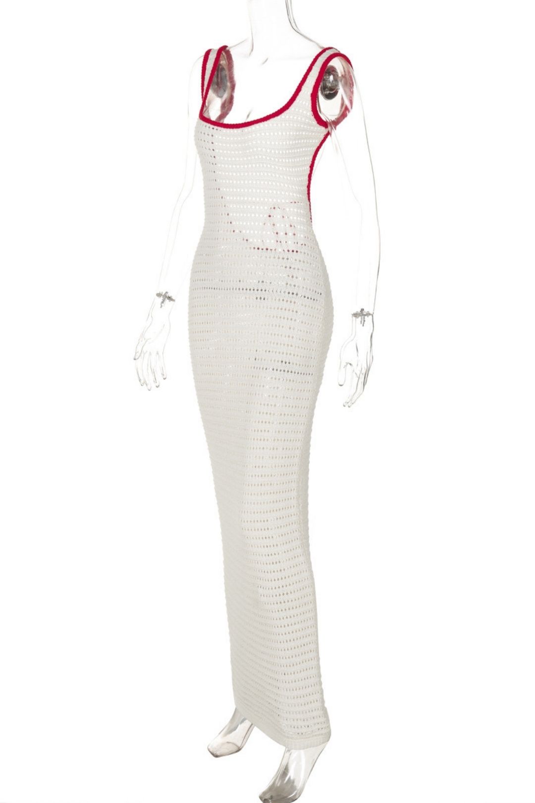 Sexy Hollow Knitted Contrast Color Large Backless Amazon Hot-selling Dress