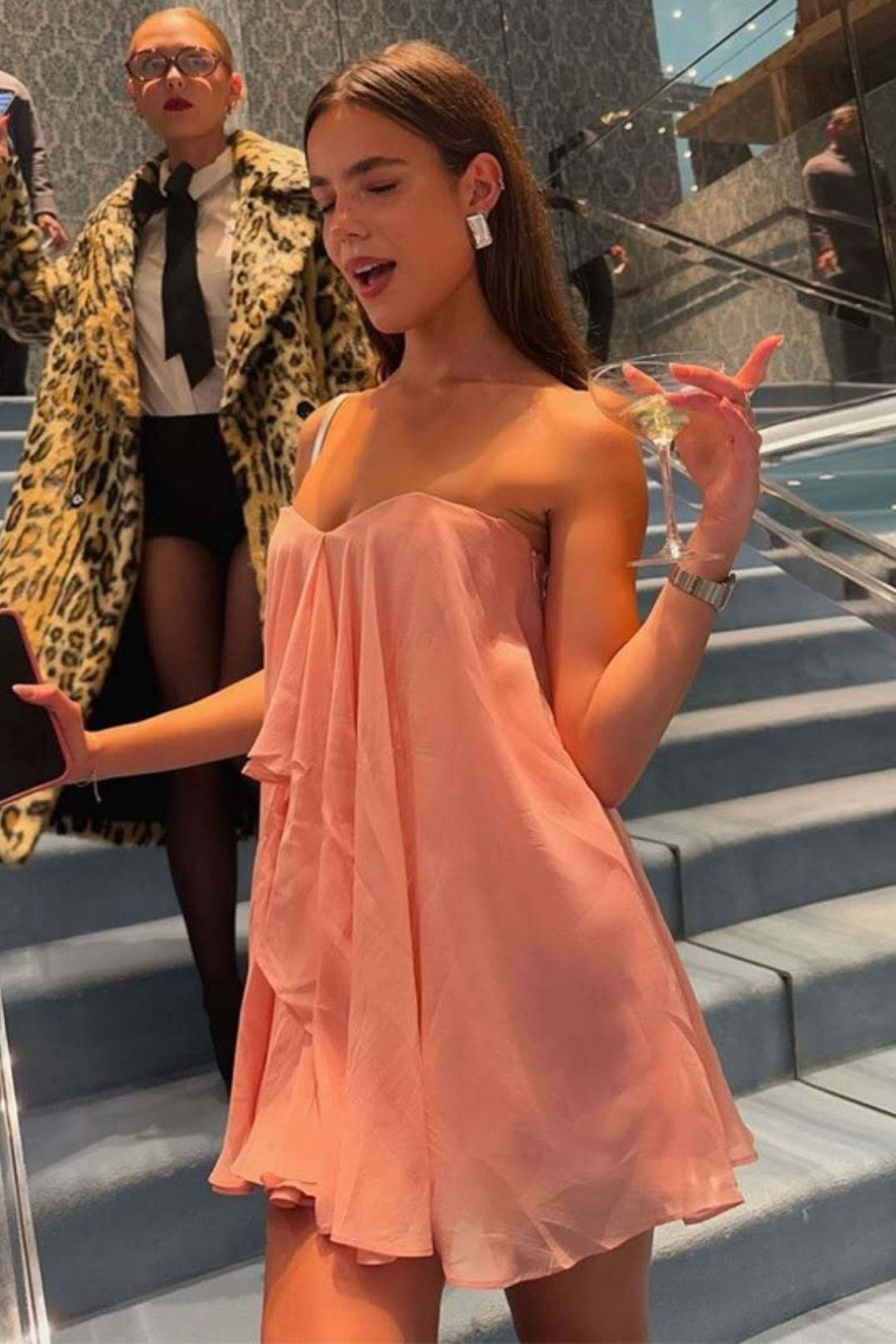 Solid Color Layered Street Style Mesh Dress