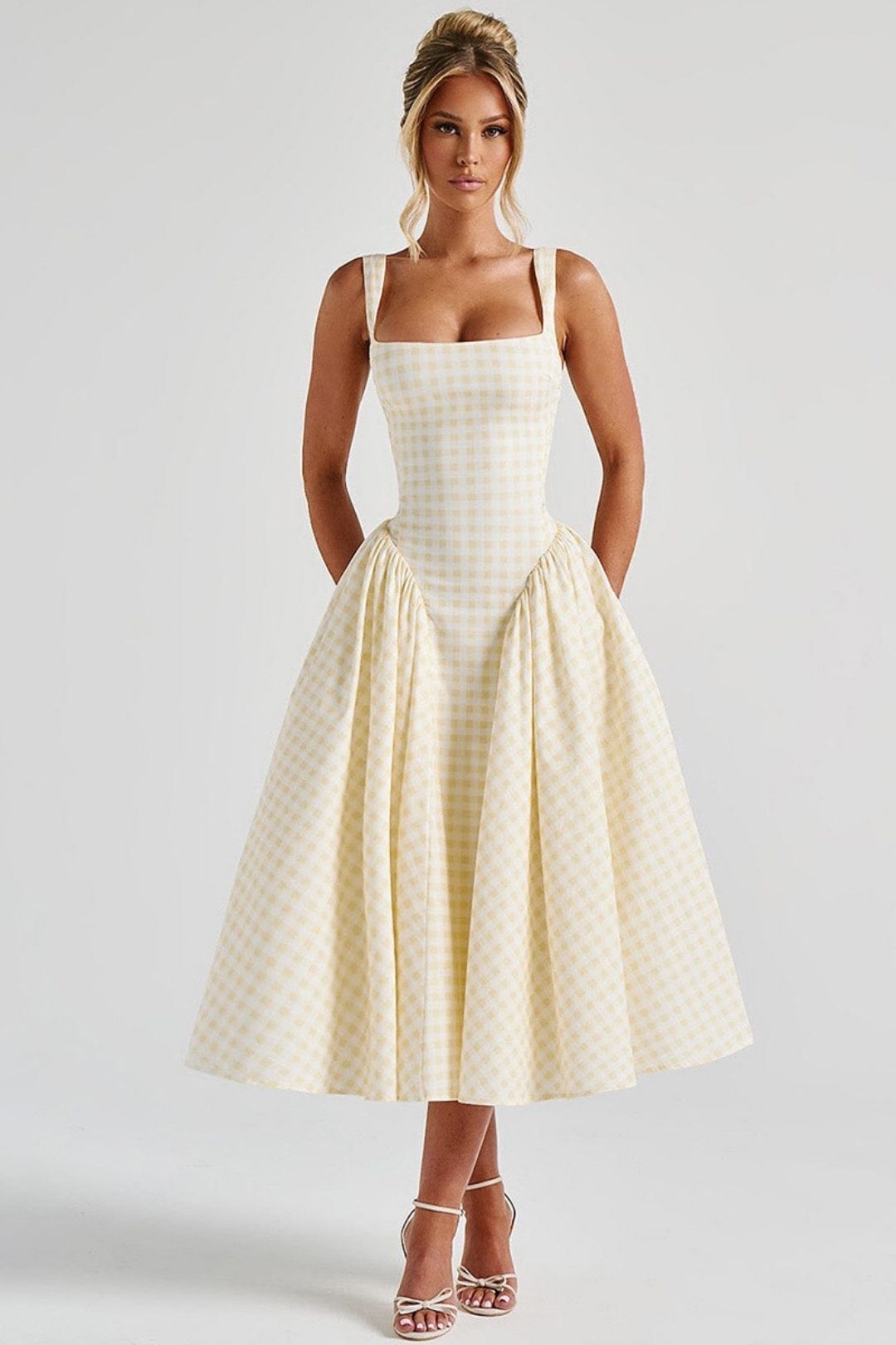 New Plaid Print Waist Princess Dress Sexy Backless Dress