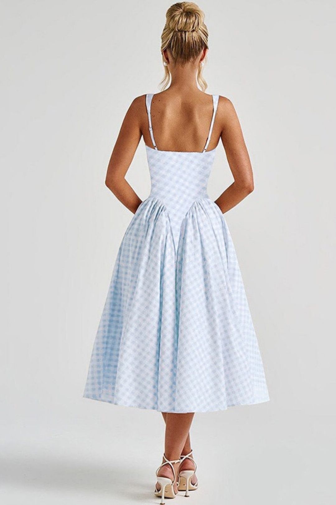 New Plaid Print Waist Princess Dress Sexy Backless Dress