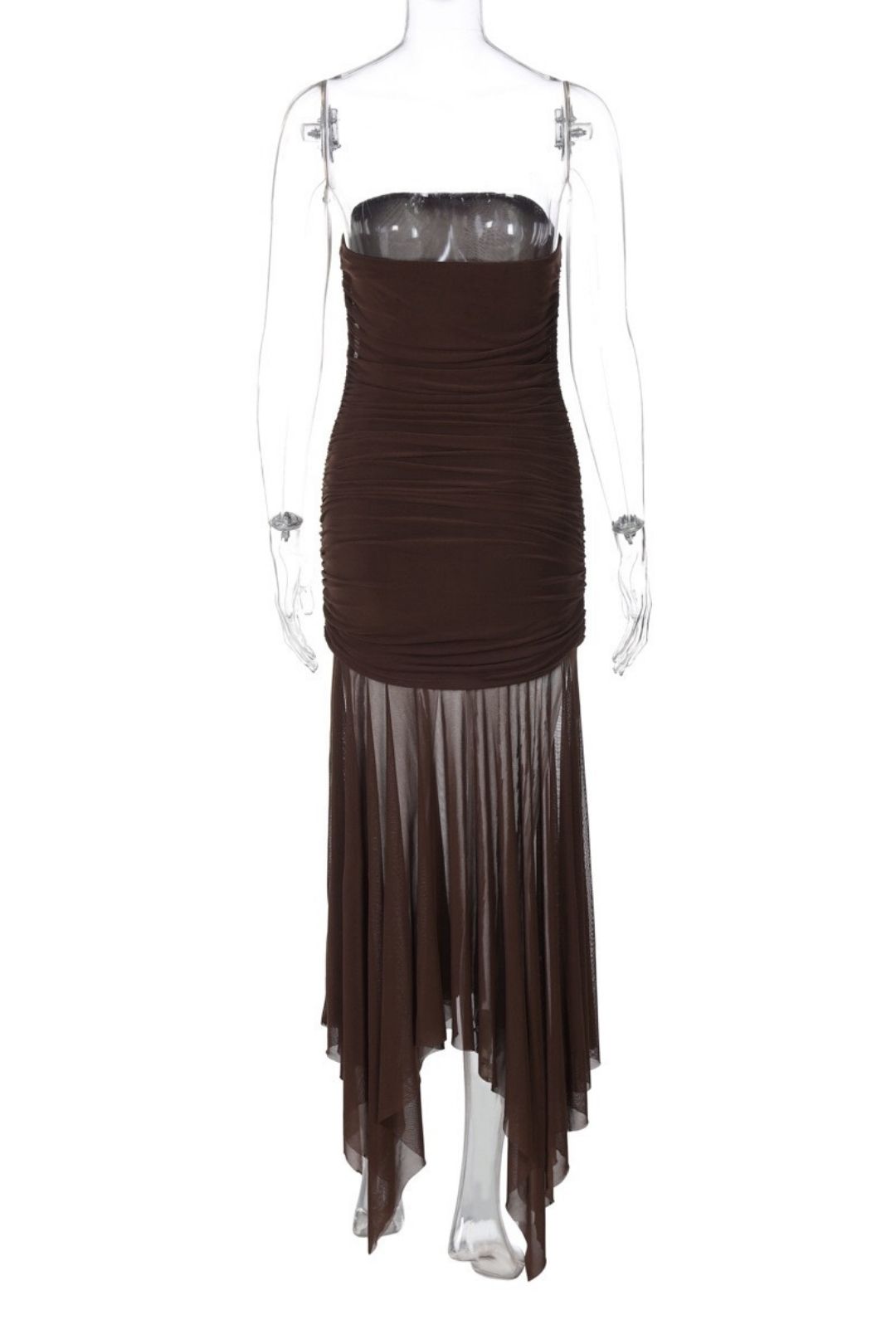 Sexy Tube Top Sleeveless Pleated Slim Stitching Mesh Long Dress