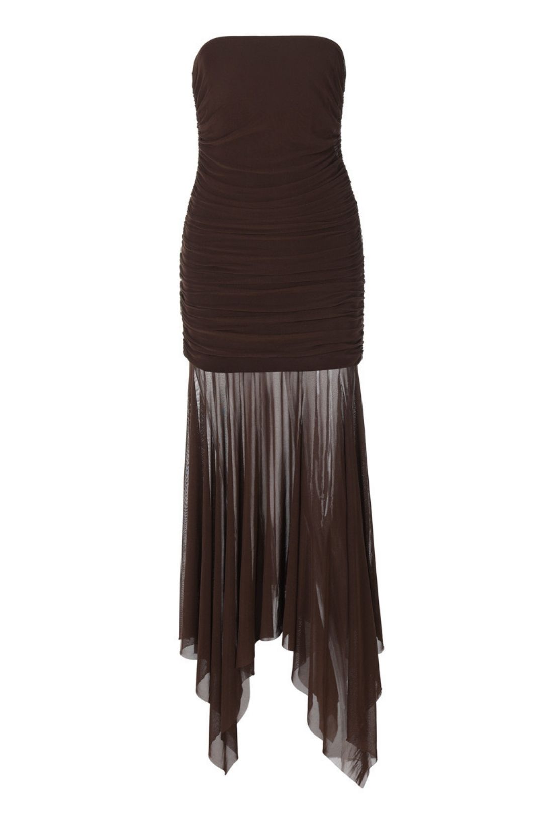 Sexy Tube Top Sleeveless Pleated Slim Stitching Mesh Long Dress