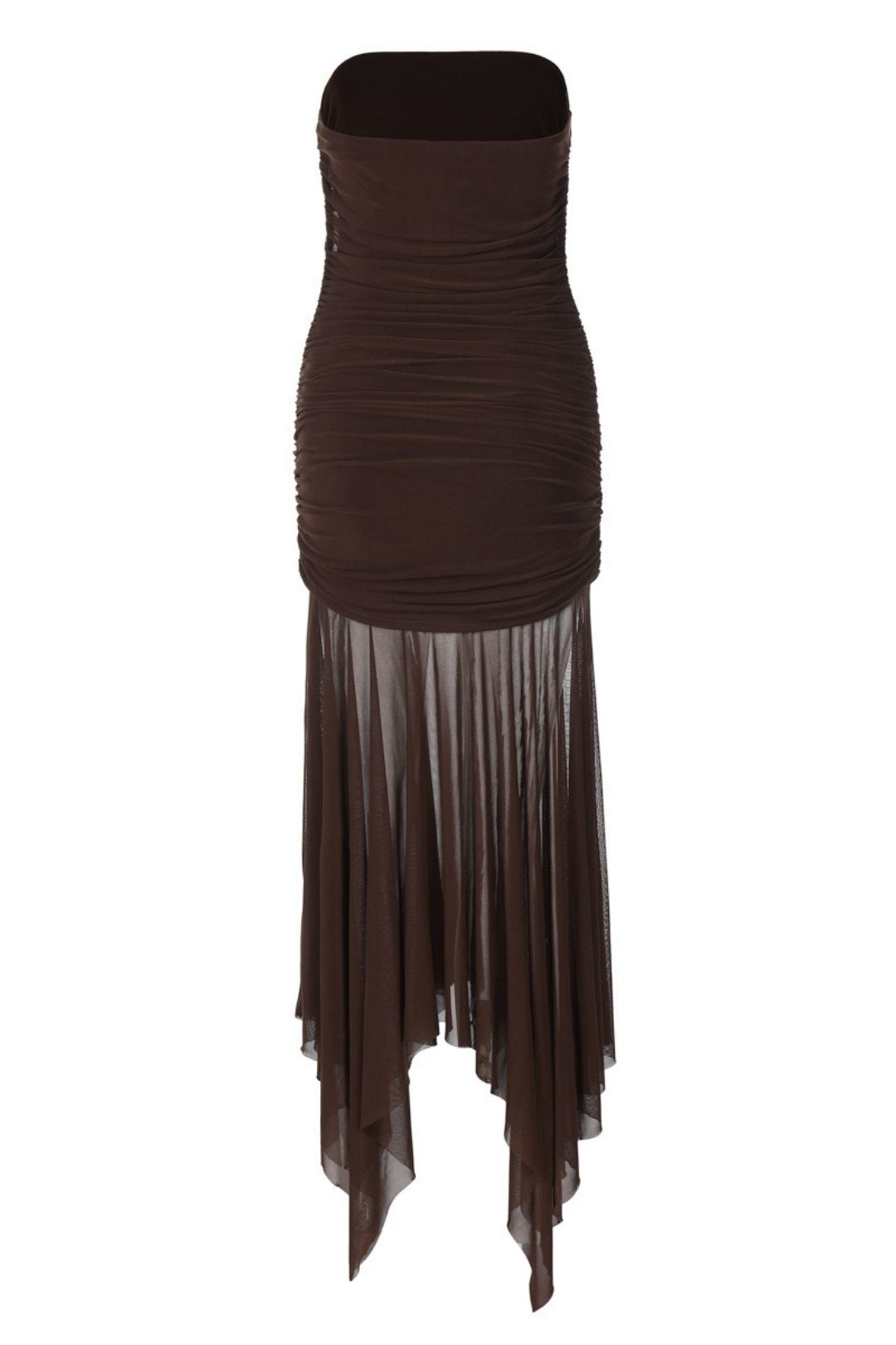 Sexy Tube Top Sleeveless Pleated Slim Stitching Mesh Long Dress