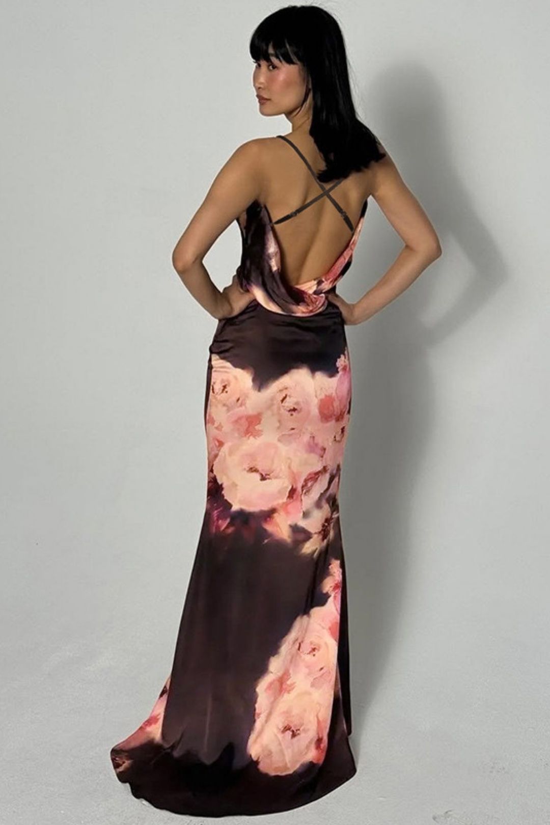 Long Sleeveless Printed Pleated Sexy Backless Lace-up Dress