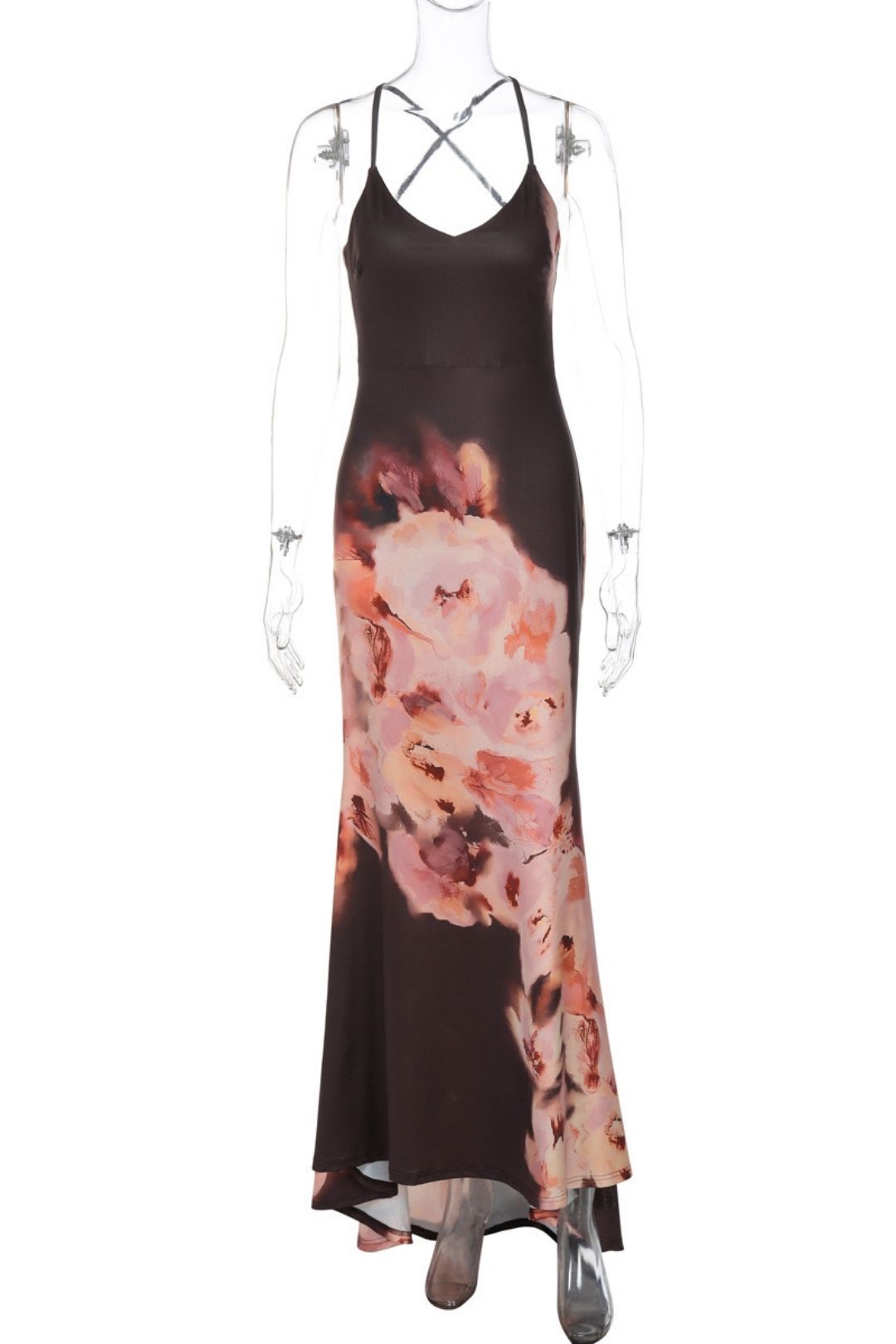 Long Sleeveless Printed Pleated Sexy Backless Lace-up Dress