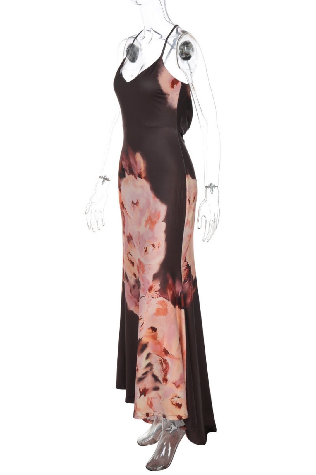 Long Sleeveless Printed Pleated Sexy Backless Lace-up Dress