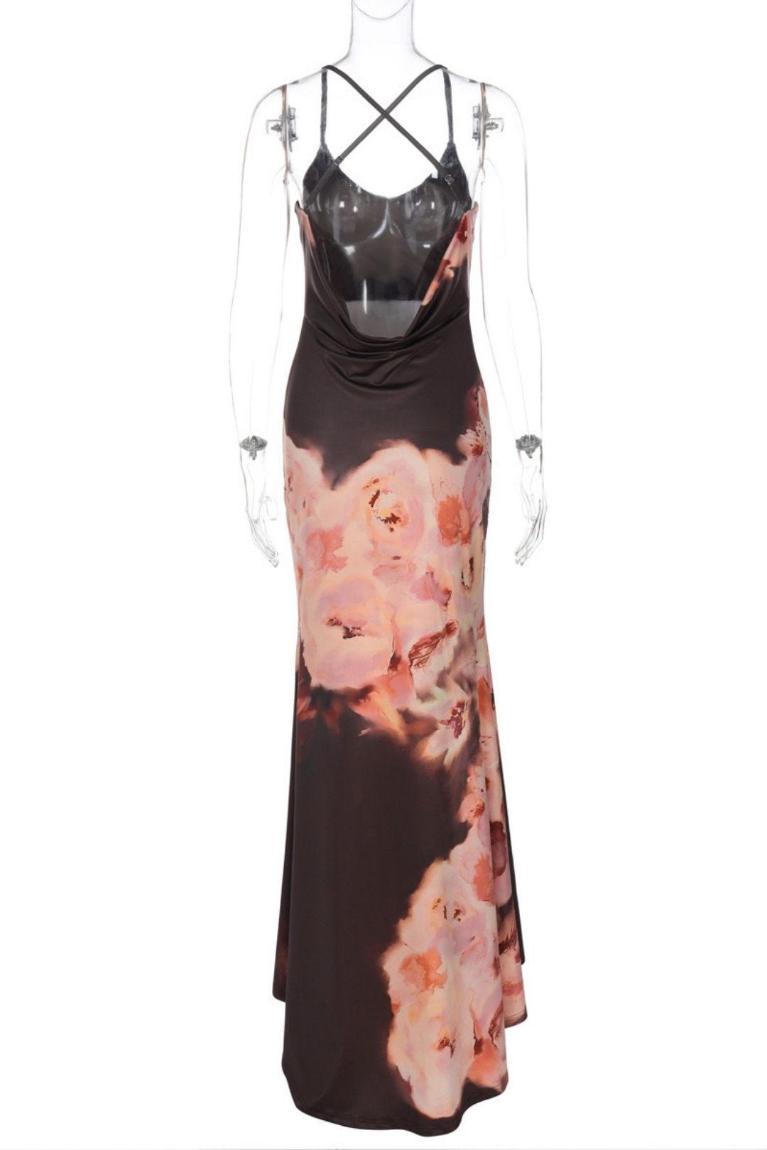 Long Sleeveless Printed Pleated Sexy Backless Lace-up Dress