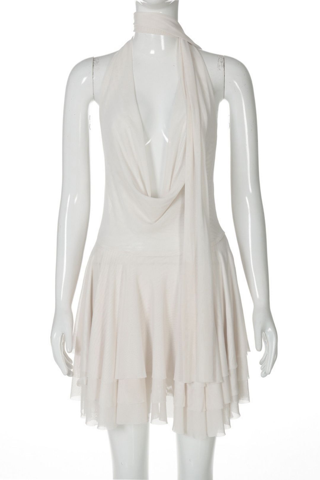 V Solid Color Layered Ruffled Halter Neck Backless Dress