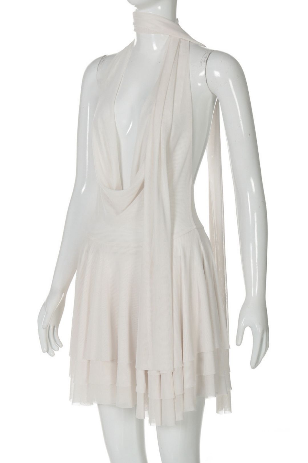 V Solid Color Layered Ruffled Halter Neck Backless Dress