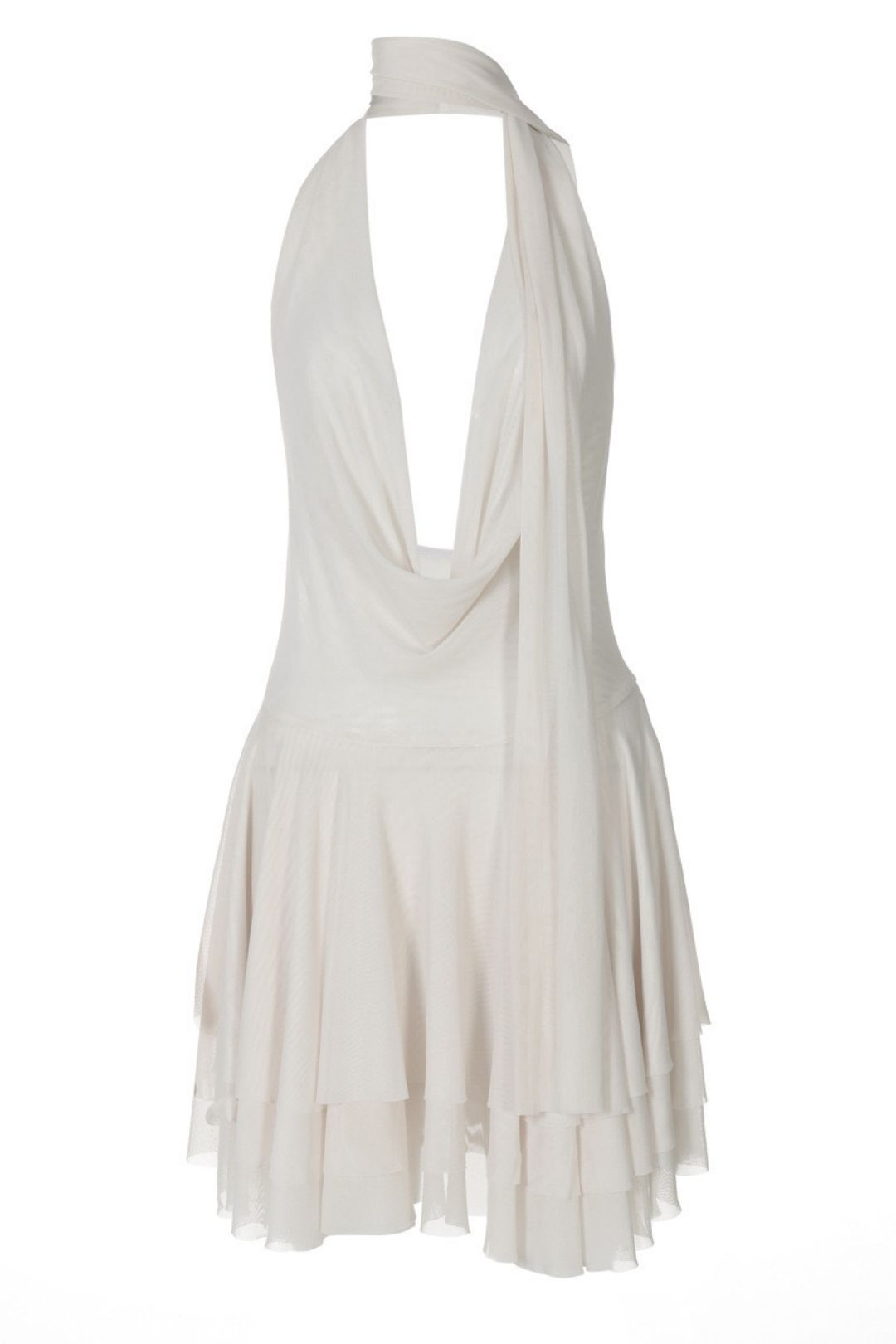 V Solid Color Layered Ruffled Halter Neck Backless Dress